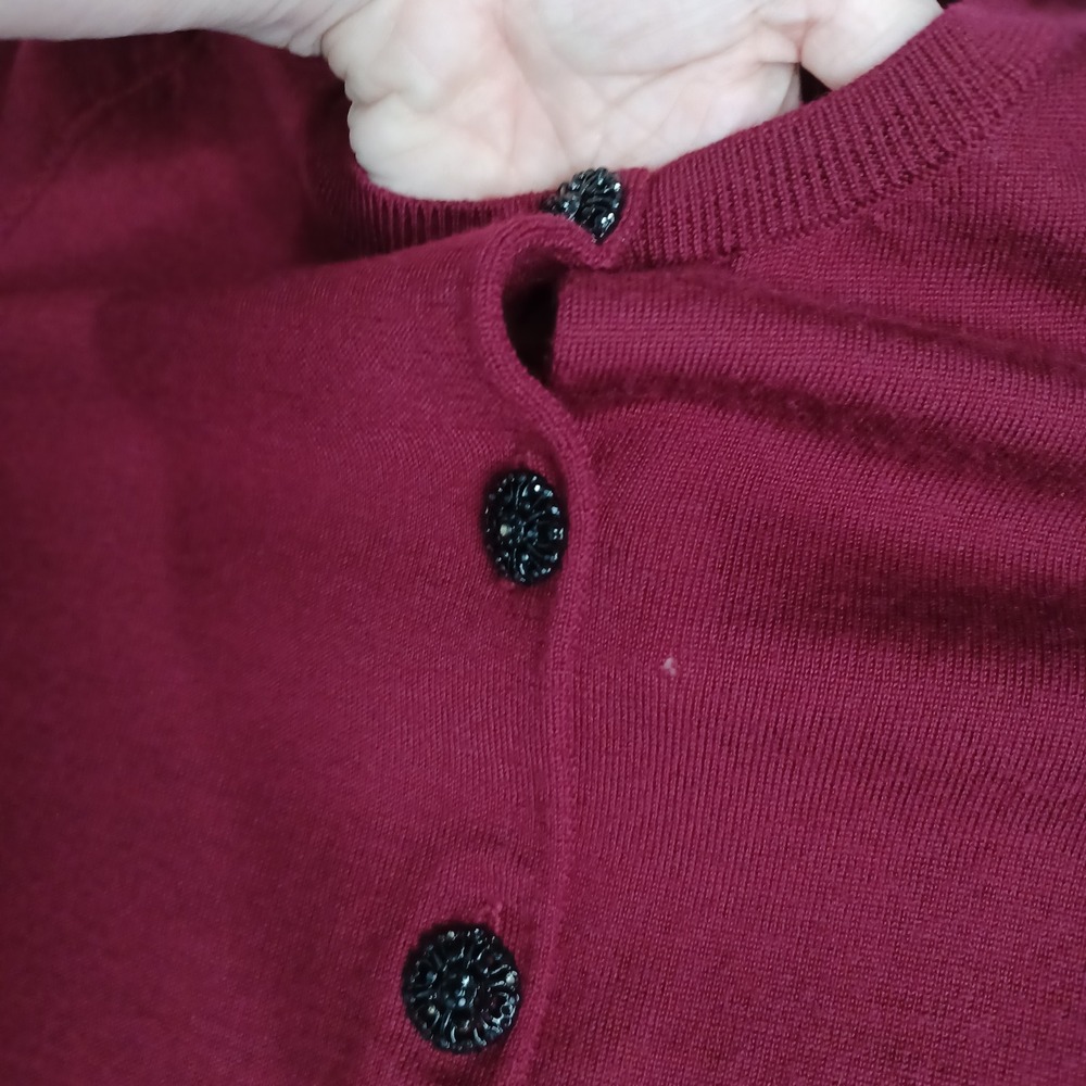 Women's Talbots Red Wine Color Button Up Long Sleeve Cardigan 100% Merino Wool - Picture 8 of 9